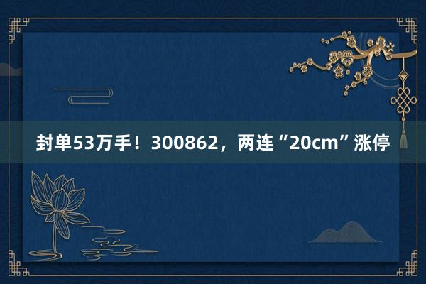 封单53万手!300862,两连“20cm”涨停