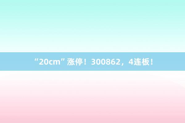 “20cm”涨停!300862,4连板!