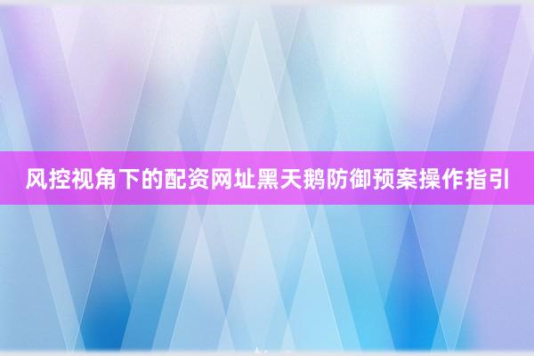 风控视角下的配资网址黑天鹅防御预案操作指引
