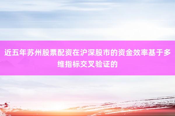 近五年苏州股票配资在沪深股市的资金效率基于多维指标交叉验证的
