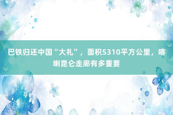 巴铁归还中国“大礼”,面积5310平方公里,喀喇昆仑走廊有多重要