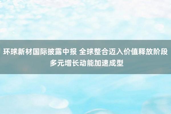 环球新材国际披露中报 全球整合迈入价值释放阶段 多元增长动能加速成型