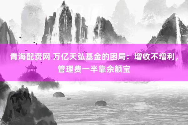 青海配资网 万亿天弘基金的困局：增收不增利，管理费一半靠余额宝