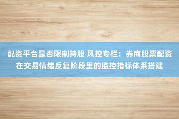 配资平台是否限制持股 风控专栏：券商股票配资在交易情绪反复阶段里的监控指标体系搭建