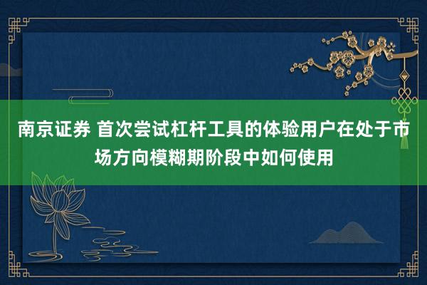 南京证券 首次尝试杠杆工具的体验用户在处于市场方向模糊期阶段中如何使用