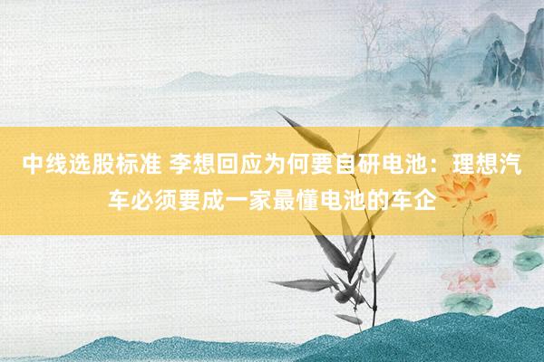 中线选股标准 李想回应为何要自研电池：理想汽车必须要成一家最懂电池的车企